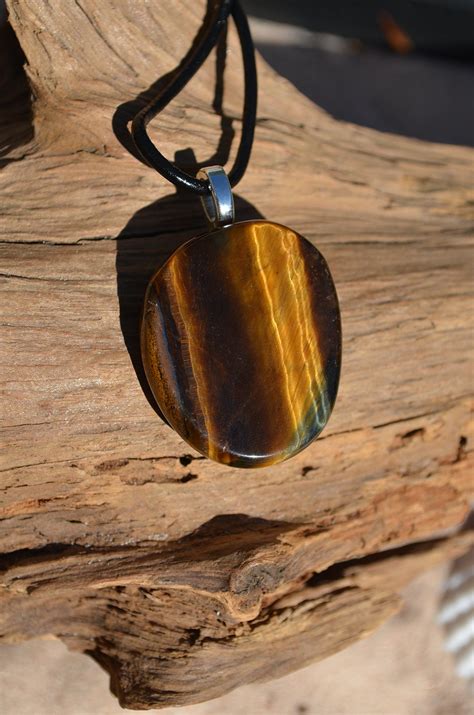 Gold Tiger S Eye Stone Necklace Cord Necklace Stone Necklace Pendant