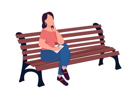 Woman Waiting For Someone On Bench Semi Flat Color Vector Character