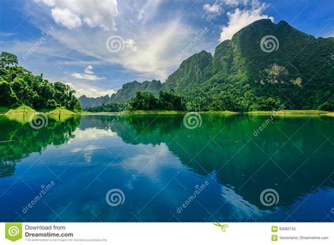 Large Mountain With Blue Sky And Reflection From The Water Stock Image