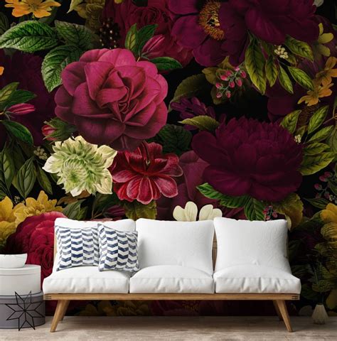 Dark Moody Floral Wallpaper Oversized Floral Wallpaper Goawall