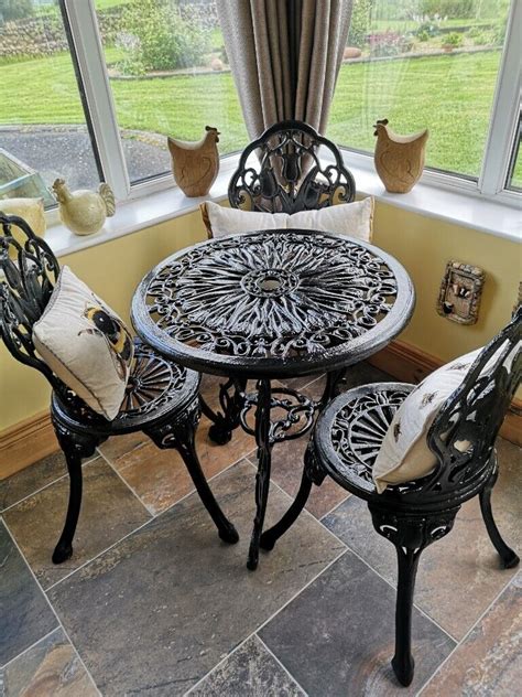 Old Cast Iron Patio Table And Chairs Garden Furniture Set In