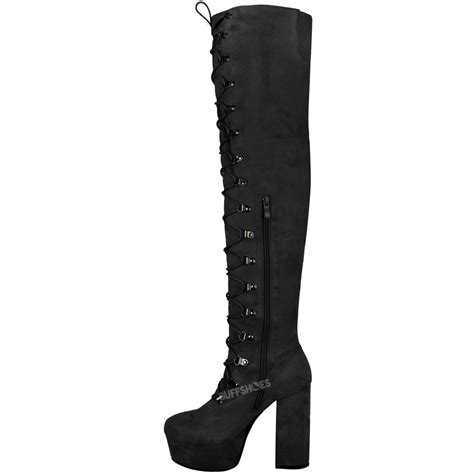 Womens Ladies Boots Thigh High Over The Knee Stiletto Heel Lace Up Shoes Size Ebay