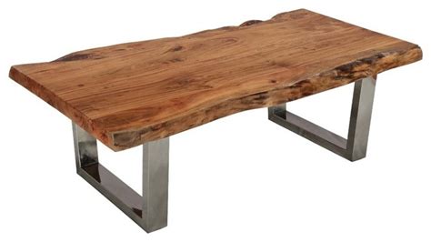 Natural Acacia Wood And Steel Rustic Live Edge Coffee Table