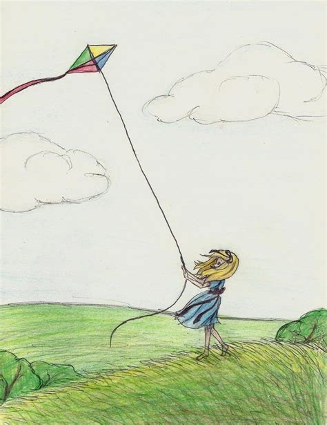 Girl Flying Kite By Chocolatesky On Deviantart Drawings Art Kite
