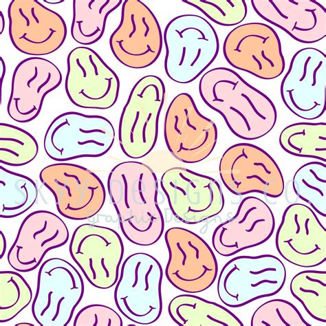Pastel Trippy Smiley Faces Digital Seamless Pattern For Etsy Preppy