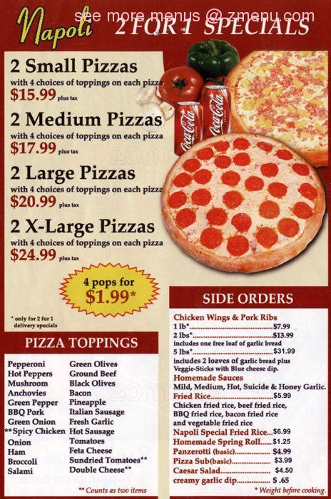 At tony's napoli, we're known for our fresh, homemade pizza pies from traditional cheese and pepperoni to specialty options including chicken fajita, taco & veggie. Online Menu of Napoli Pizza & Restaurant Restaurant ...