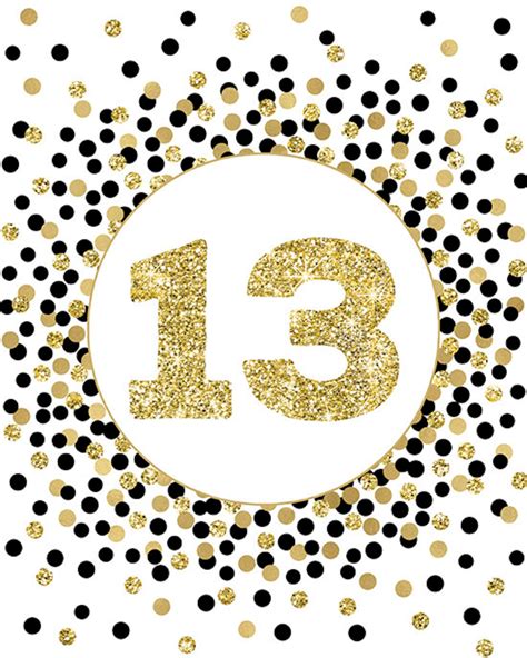 Black And Gold Number 13 Sign Printable 13th Birthday Party Etsy