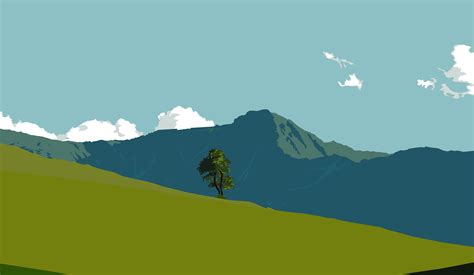 Landscape Mountains Green Blue Minimalism Simple