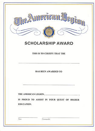 Scholarship resume examples +template with objective. Scholarship Award Certificate - American Legion Flag & Emblem