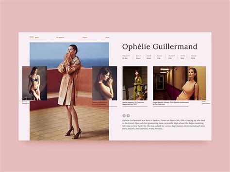 Fashion Profile Portfolio Ophélie Guillermand Model Page 웹사이트 레이아웃