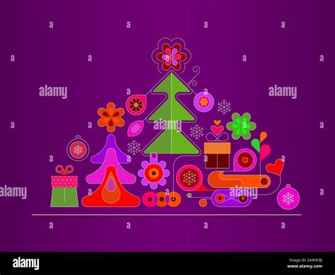 Merry Christmas And New Year Vector Illustration Design With Christmas Tree Christmas