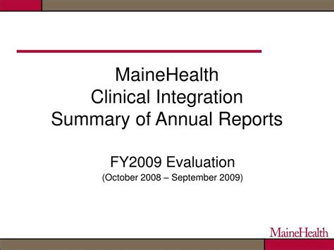 Ppt Mainehealth Clinical Integration Summary Of Annual Reports