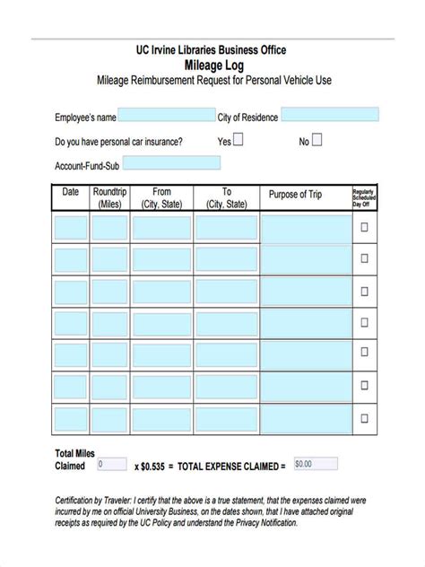 Free 12 Mileage Reimbursement Forms In Pdf Ms Word Excel