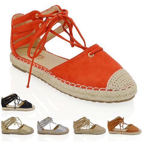 Womens Lace Up Flat Espadrilles Sandals Ladies Ankle Strap Casual Shoes