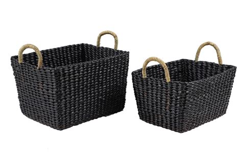 Square Black Wicker Baskets Set Of 2 Living Spaces