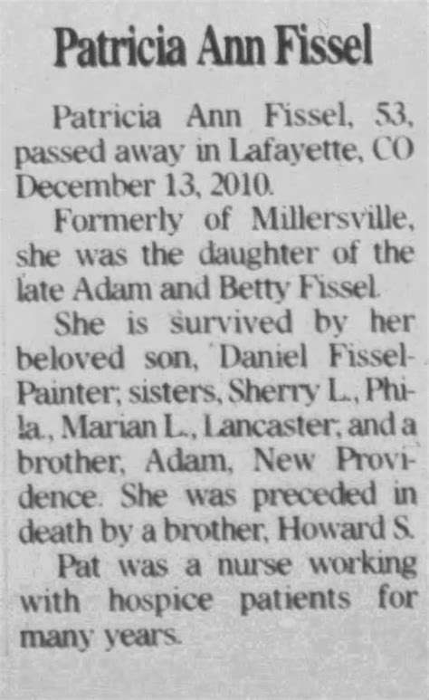 Obituary For Patricia Ann Fissel Aged 53