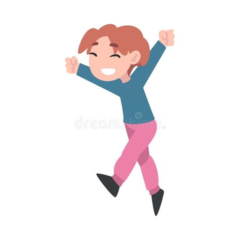 Little Girl Jumping With Raising Hands Cute Happy Kid Having Fun