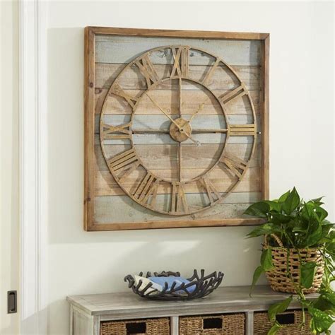 Grayson Lane Extra Large Square Striped Wood Wall Clock With Roman