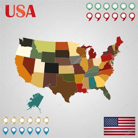 United States Map With Separated States Flag And Geo — Stock Vector