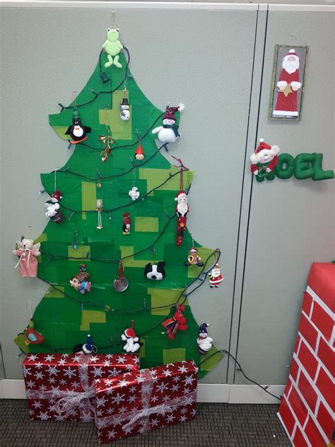 Cubicle Christmas Tree Made From A Large Piece Of Cardboard Covered In