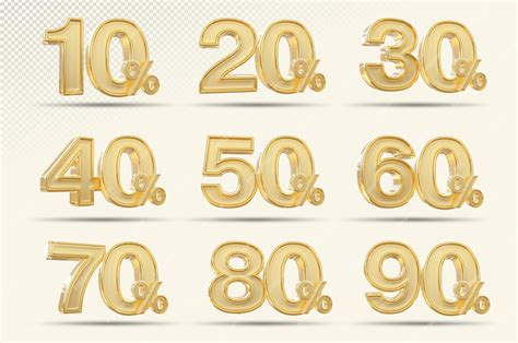 Premium Psd Number Percentage Set Golden 3d