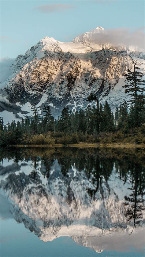 Download Wallpaper 1350x2400 Mountain Lake Trees Water Reflection