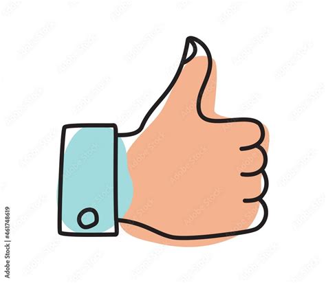 Doodle Thumbs Up Icon Or Logo Hand Drawn With Thin Line Stock Vector