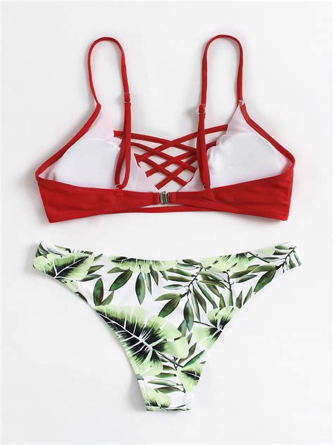Jungle Print Criss Cross Bikini Set Sheinsheinside