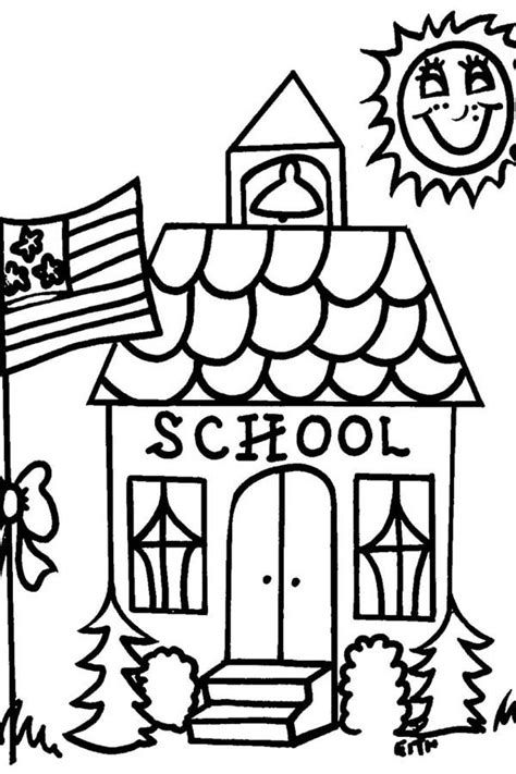 School House On Sunny Day Coloring Page Coloring Sky