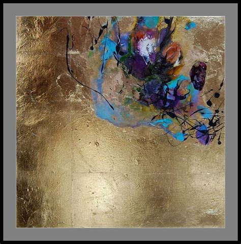 Abstract Painting With Oil Paint And Ink On Gold Leaf