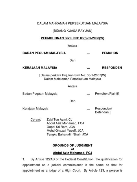 Presint 18, putrajaya, kuala lumpur, 62150, malaysia. Bar Council Malaysia v Government of Malaysia - Dato Abdul ...
