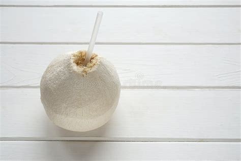 Fresh Coconut With Drinking Straw Stock Image Image Of Coconut Food