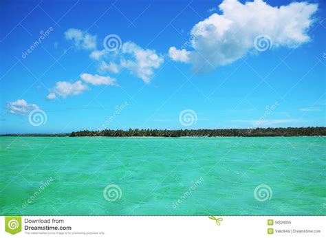 Landscape Of Paradise Tropical Island Beach With Sunny Sky