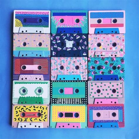 Abstract Painting On Cassette Tapes Upcycled Unique Colourful Piece