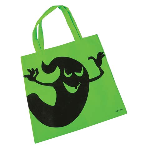Halloween Ghostly 16 Candy Trick Or Treat Tote Bag With Handles Green