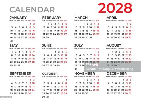 Calendar 2028 Template Planner 2028 Year Wall Calendar 2028 Template