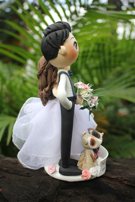 Beautiful Wedding Cake Topper With Pet Custom Bride And Groom Etsy