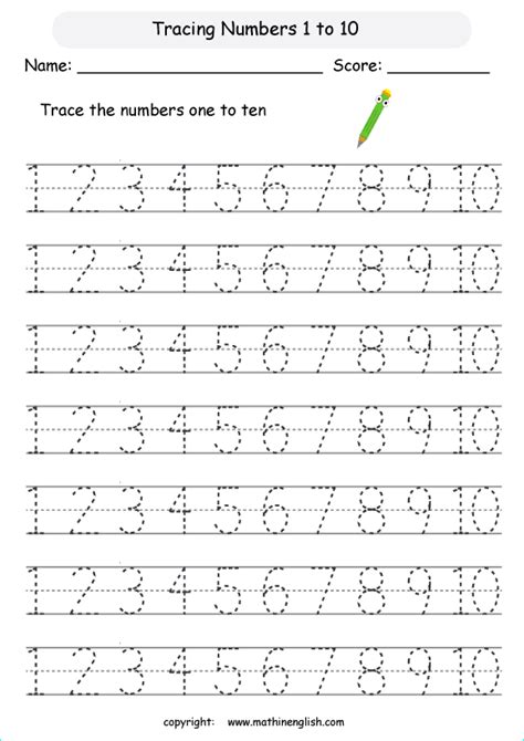Trace Numbers Up To 10 Math Worksheet For Grade 1 Or Preschool