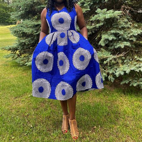blue ankara midi dress african print gathered dress african etsy