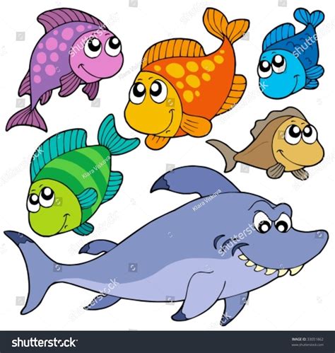 Various Cartoon Fishes Collection Vector Illustration 33051862