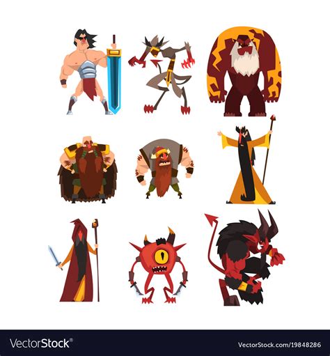 Collection With Different Fantasy Game Characters Vector Image