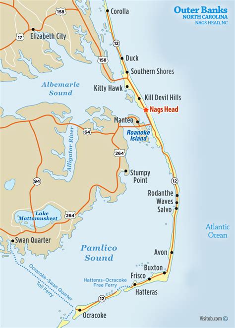 A map to guide you to the communities and attractions available on the outer banks of north carolina. Map of Nags Head, NC | Visit Outer Banks | OBX Vacation Guide
