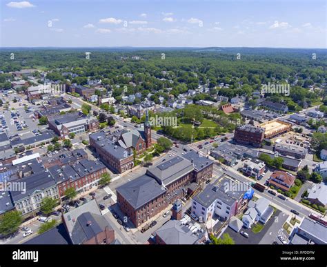 Natick First Congregational Church Town Hall And Common Aerial View In Downtown Natick