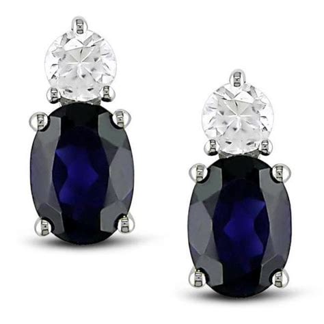 Shop Miadora Sterling Silver Created Blue And White Sapphire Earrings