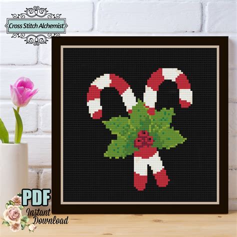 christmas candy canes ornament counted cross stitch pattern etsy