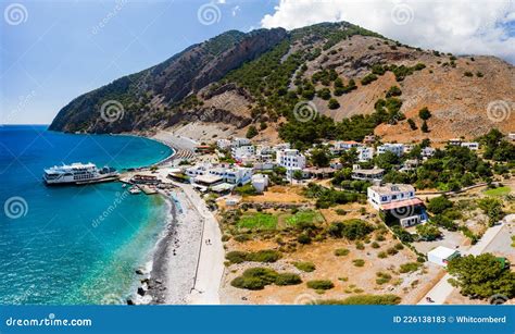 Agia Roumeli Crete Greece July Aerial View Of The Village Of Agia Roumeli At The