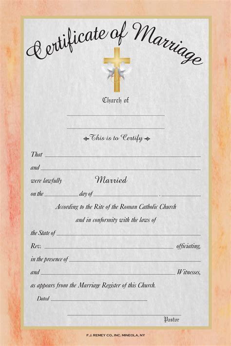 Printable Marriage Certificate Full Color Catholic Marriage Certificate