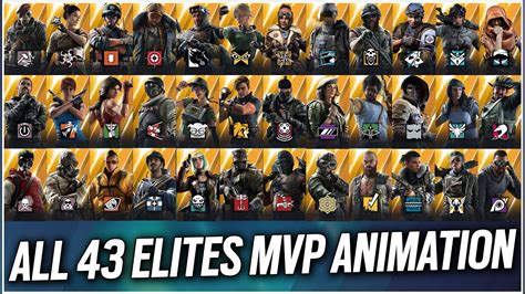 All 43 Elite Skins Mvp Animations Ace Elite Rainbow Six Siege Youtube