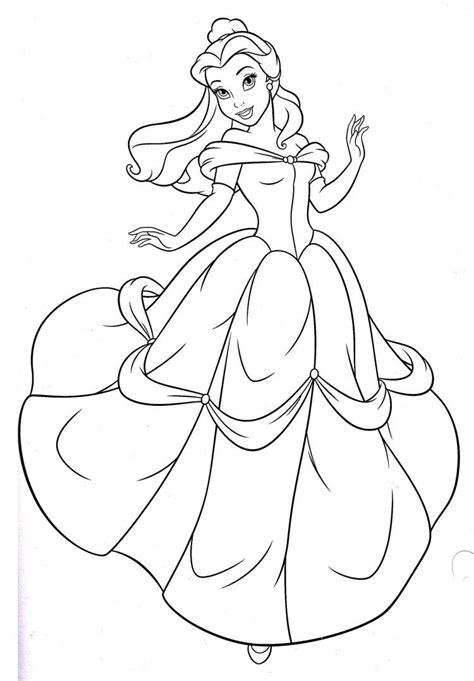 Kleurplaat van disney prinsessen met daarin doornroosje, assepoester, sneeuwwitje, ariel, belle en jasmin. Kleurplaat Disney Prinsessen Belle