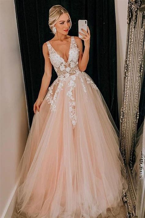princess v neck pink long ball gown with white lace appliques pink sweet 16 dress
